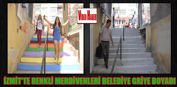 İzmit’te renkli merdivenleri belediye griye boyadı
