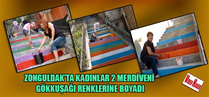 Zonguldak’ta kadınlar 2 merdiveni gökkuşağı renklerine boyadı