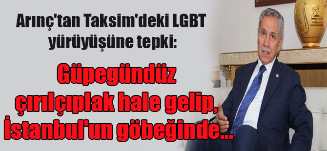 Arınç’tan Taksim’deki LGBT yürüyüşüne tepki: Güpegündüz çırılçıplak hale gelip, İstanbul’un göbeğinde…