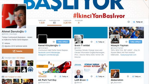 Davutoğlu, twitter’da Kılıçdaroğlu’nu takip etmeye başladı