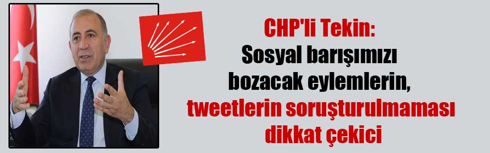CHP’li Tekin: Sosyal barışımızı bozacak eylemlerin, tweetlerin soruşturulmaması dikkat çekici