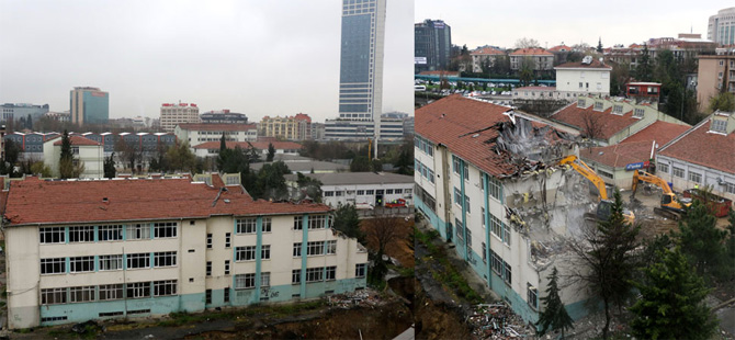 Uçurumun kenarındaki okul binasının yıkımına başlandı