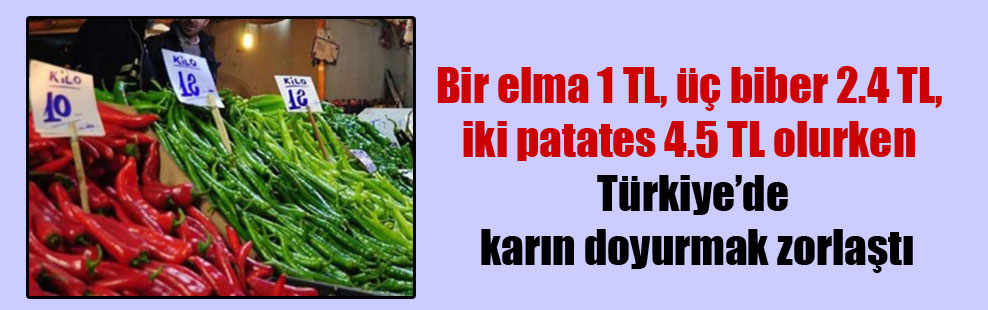 Bir elma 1 TL, üç biber 2.4 TL, iki patates 4.5 TL olurken Türkiye’de karın doyurmak zorlaştı