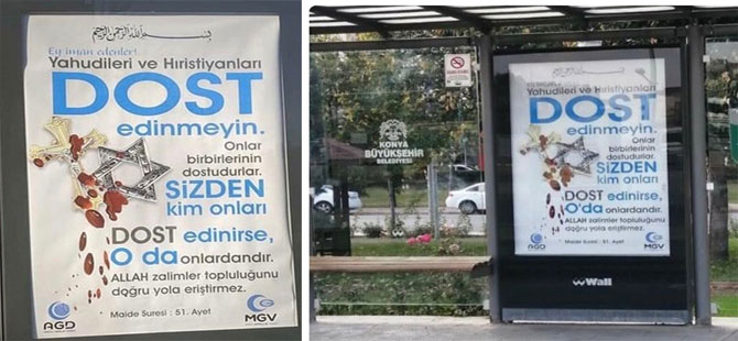 Konya’da otobüs duraklarına asılan afişler hakkında ‘Kovuşturmaya yer olmadığı’ kararı!