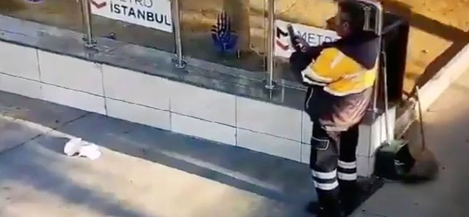 Temizlik görevlisi metro girişine çöp bırakıp fotoğrafını çekti