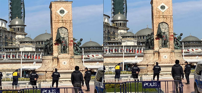 Taksim’deki Cumhuriyet Anıtı’na boyalı saldırı