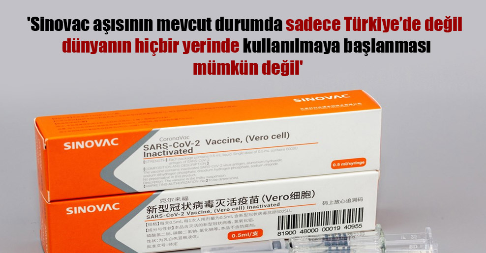 ‘Sinovac aşısının mevcut durumda sadece Türkiye’de değil dünyanın hiçbir yerinde kullanılmaya başlanması mümkün değil’