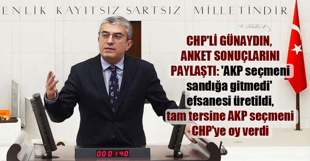 CHP’li Günaydın, anket sonuçlarını paylaştı: ‘AKP seçmeni sandığa gitmedi’ efsanesi üretildi, tam tersine AKP seçmeni CHP’ye oy verdi